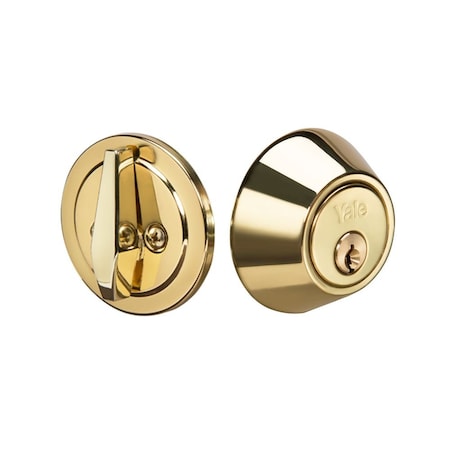Yale Real Living Edge YE Series Round Single Cylinder Deadbolt with Kwikset Keyway US3 (605) Bright Brass Finish YR82EDB605